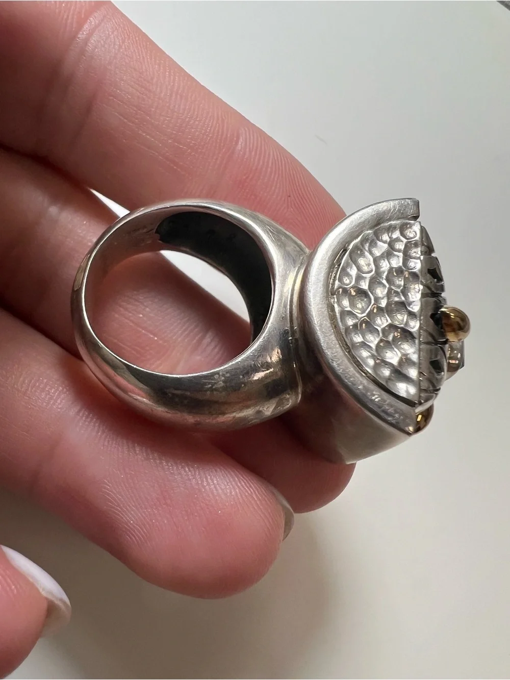 925 Sterling Silver Zanfeld Blue Topaz Accent Wide Ring with 14K Gold Accents